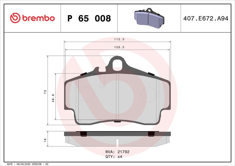 Brembo P65008 Brake Pad Set, disc brake - 1
