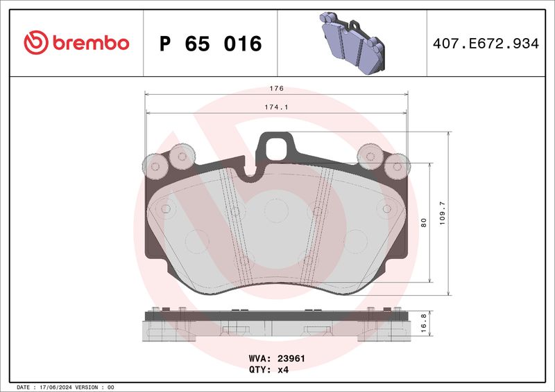 Brembo P65016 Brake Pad Set, disc brake - 1