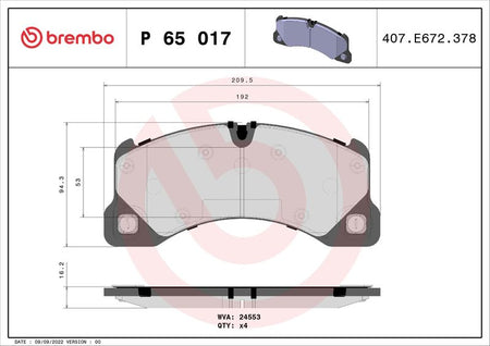 Brembo P65017 Brake Pad Set, disc brake - 1