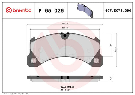 Brembo P65026 Brake Pad Set, disc brake - 1
