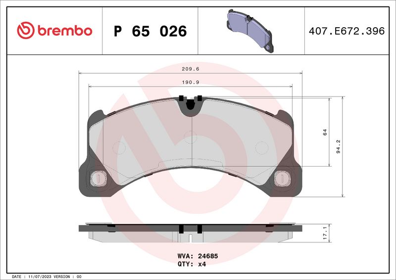 Brembo P65026 Brake Pad Set, disc brake - 1