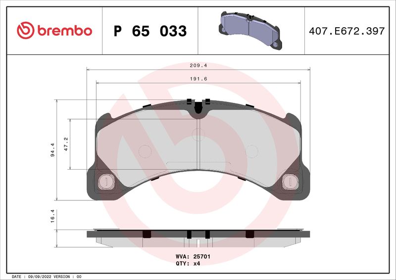 Brembo P65033 Brake Pad Set, disc brake - 1