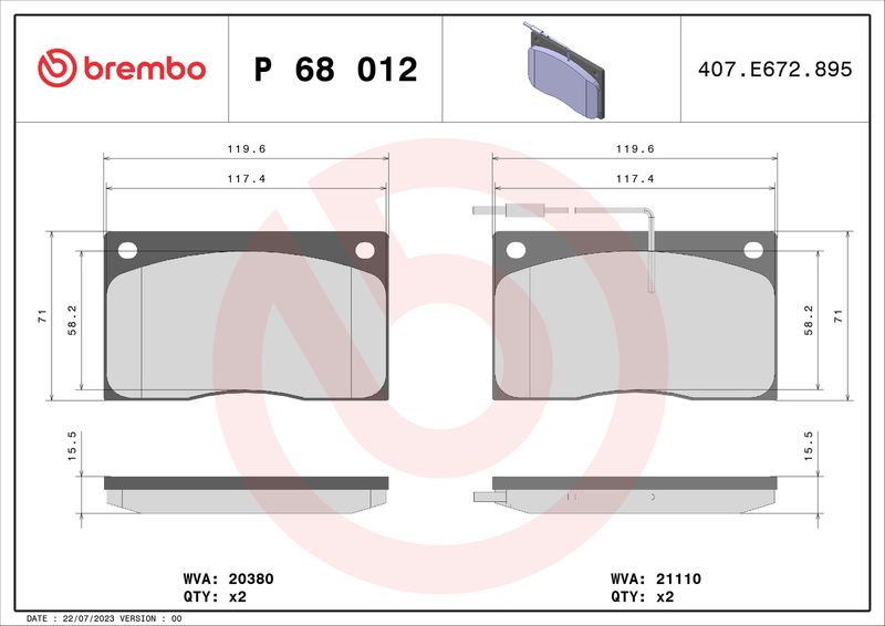 Brembo P68012 Brake Pad Set, disc brake - 1