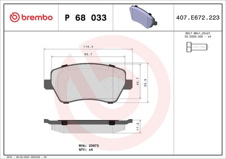 Brembo P68033X Brake Pad Set, disc brake - 1