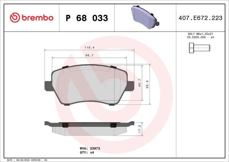 Brembo P68033 Brake Pad Set, disc brake - 1