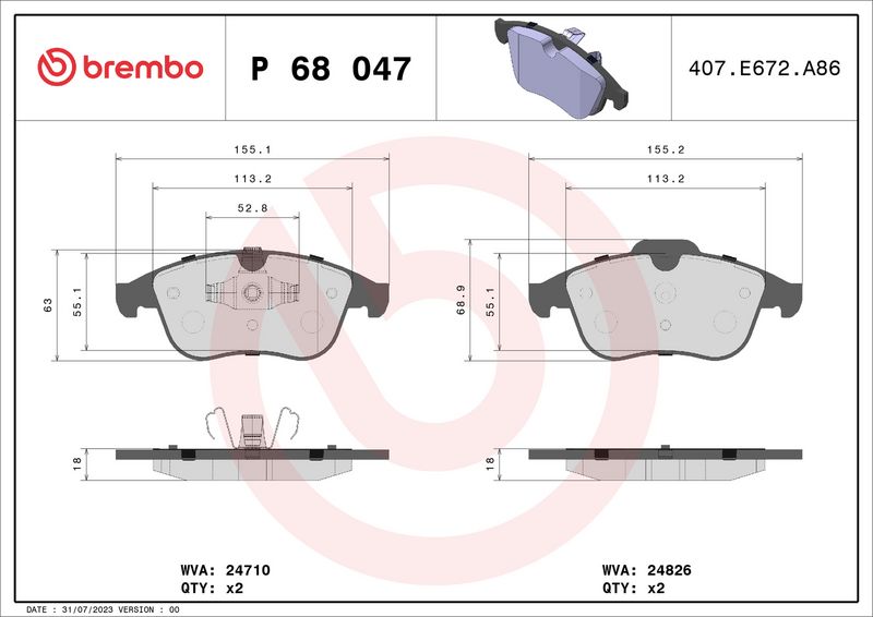 Brembo P68047 Brake Pad Set, disc brake - 1