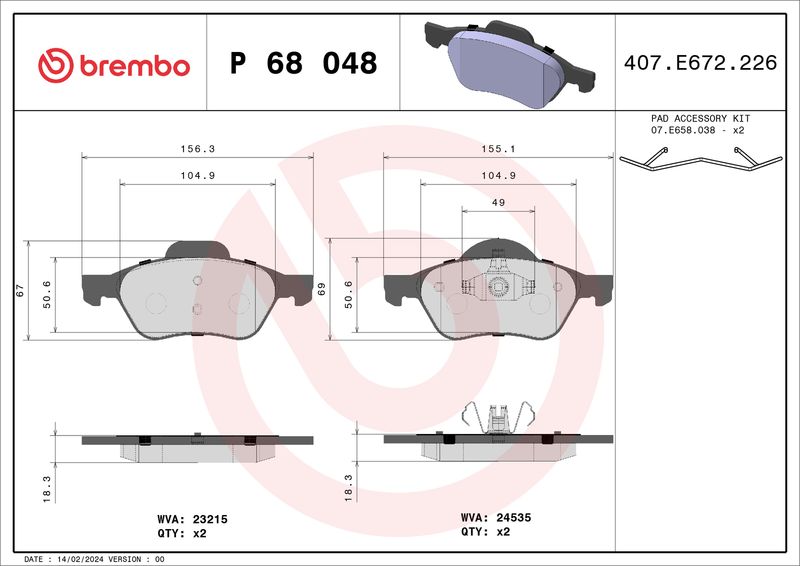 Brembo P68048 Brake Pad Set, disc brake - 1