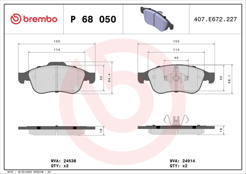 Brembo P68050 Brake Pad Set, disc brake - 1
