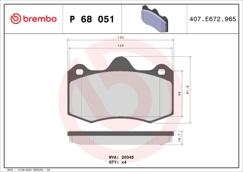 Brembo P68051 Brake Pad Set, disc brake - 1