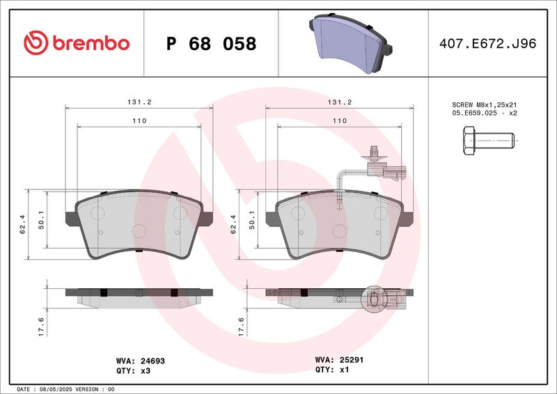Brembo P68058 Brake Pad Set, disc brake - 1