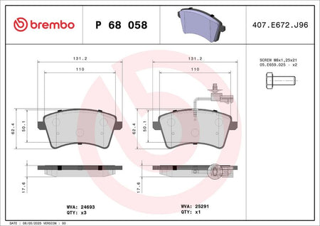 Brembo P68058 Brake Pad Set, disc brake - 1