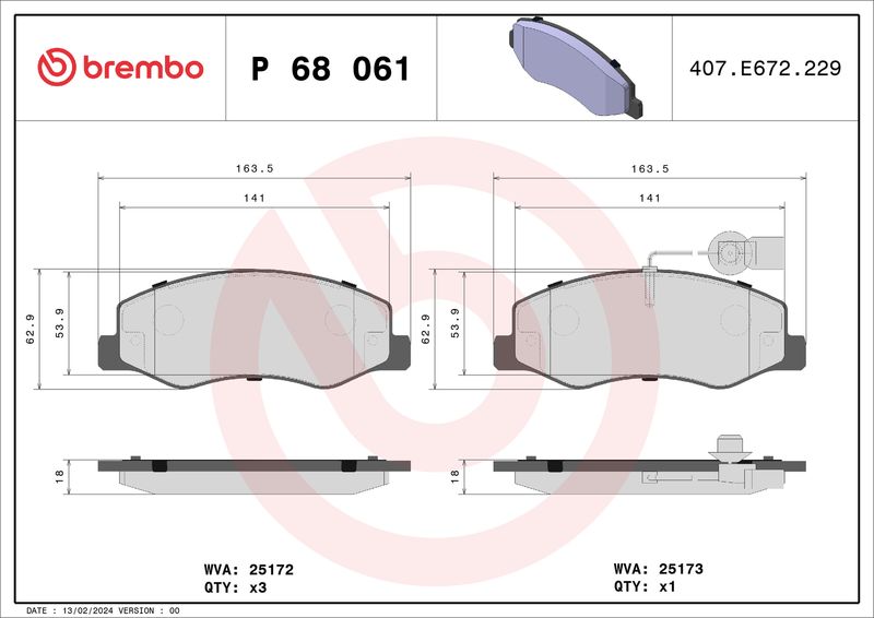 Brembo P68061 Brake Pad Set, disc brake - 1