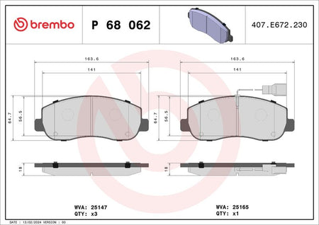 Brembo P68062 Brake Pad Set, disc brake - 1