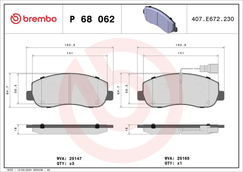 Brembo P68062 Brake Pad Set, disc brake - 1