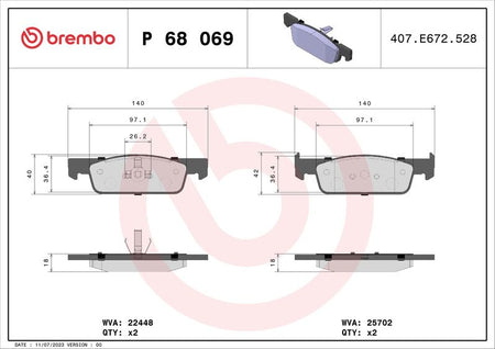 Brembo P68069 Brake Pad Set, disc brake - 1