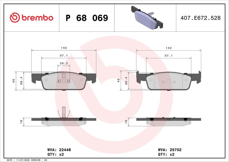 Brembo P68069 Brake Pad Set, disc brake - 1