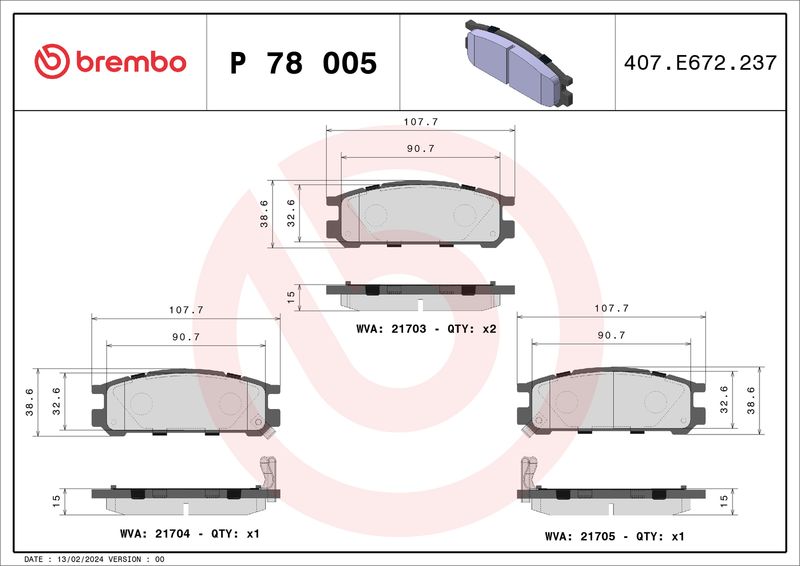 Brembo P78005 Brake Pad Set, disc brake - 1