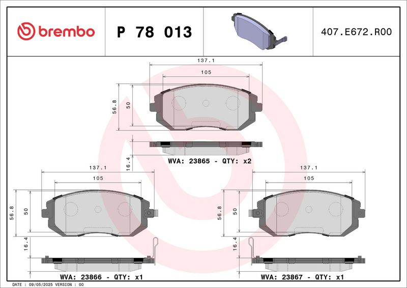 Brembo P78013 Brake Pad Set, disc brake - 1