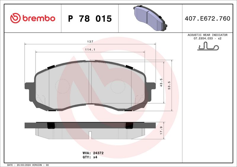 Brembo P78015 Brake Pad Set, disc brake - 1