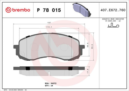 Brembo P78015 Brake Pad Set, disc brake - 1