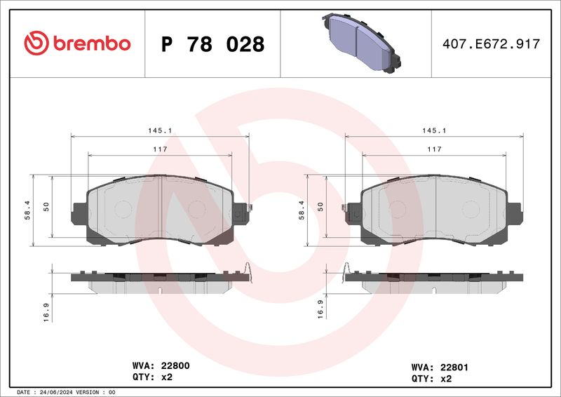 Brembo P78028 Brake Pad Set, disc brake - 1
