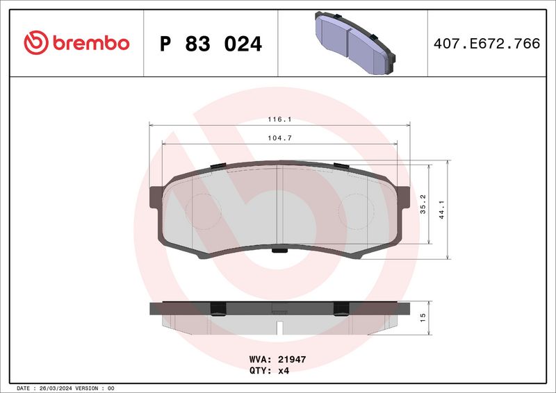 Brembo P83024 Brake Pad Set, disc brake - 1