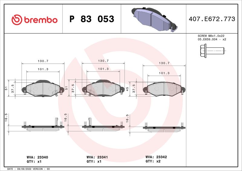 Brembo P83053 Brake Pad Set, disc brake - 1