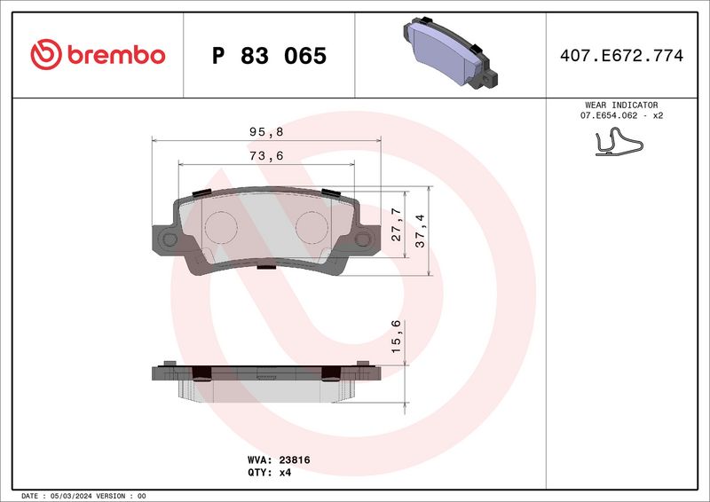 Brembo P83065 Brake Pad Set, disc brake - 1