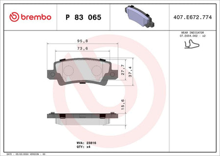 Brembo P83065 Brake Pad Set, disc brake - 1