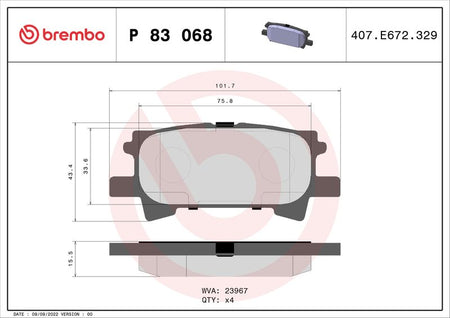Brembo P83068 Brake Pad Set, disc brake - 1