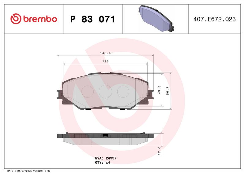 Brembo P83071 Brake Pad Set, disc brake - 2