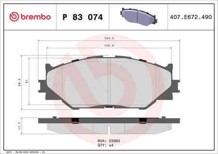Brembo P83074 Brake Pad Set, disc brake - 1