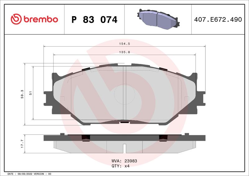 Brembo P83074 Brake Pad Set, disc brake - 1