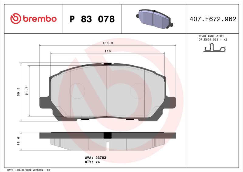 Brembo P83078 Brake Pad Set, disc brake - 1