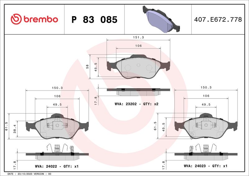 Brembo P83085 Brake Pad Set, disc brake - 1