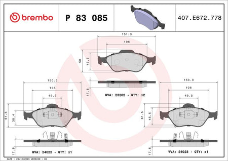 Brembo P83085 Brake Pad Set, disc brake - 1