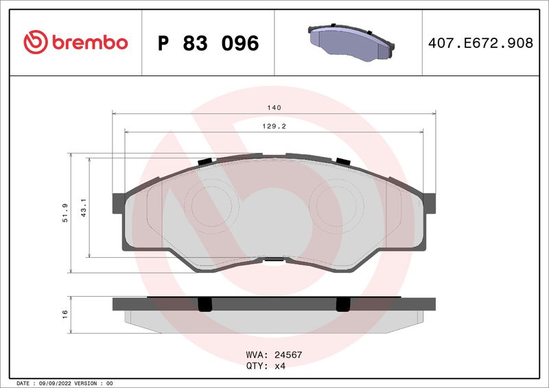 Brembo P83096 Brake Pad Set, disc brake - 1