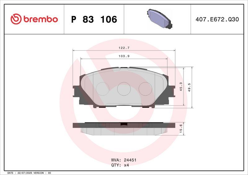 Brembo P83106 Brake Pad Set, disc brake - 2
