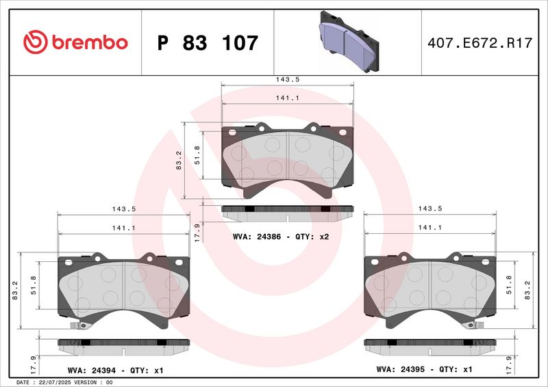Brembo P83107 Brake Pad Set, disc brake - 2