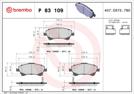 Brembo P83109 Brake Pad Set, disc brake - 1