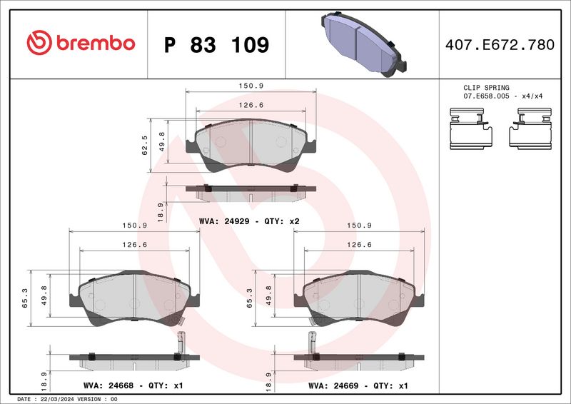 Brembo P83109 Brake Pad Set, disc brake - 1