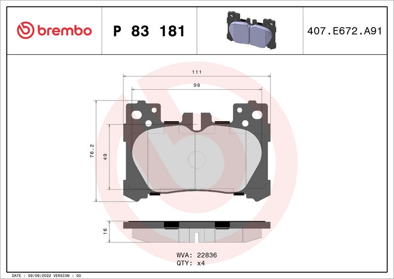 Brembo P83181 Brake Pad Set, disc brake - 1