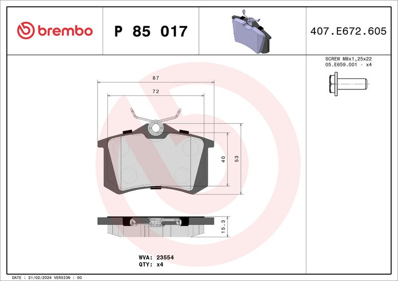 Brembo P85017 Brake Pad Set, disc brake - 1
