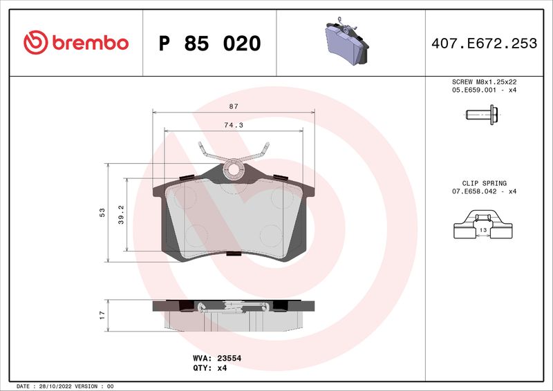 Brembo P85020X Brake Pad Set, disc brake - 1