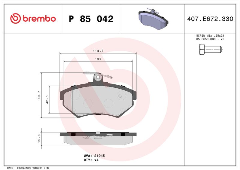 Brembo P85042 Brake Pad Set, disc brake - 1