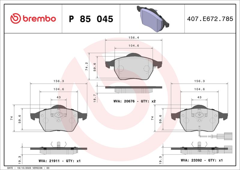 Brembo P85045 Brake Pad Set, disc brake - 1