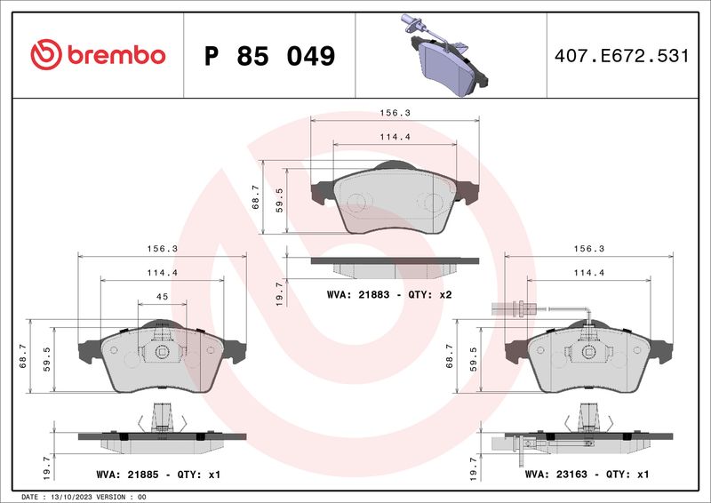 Brembo P85049 Brake Pad Set, disc brake - 1