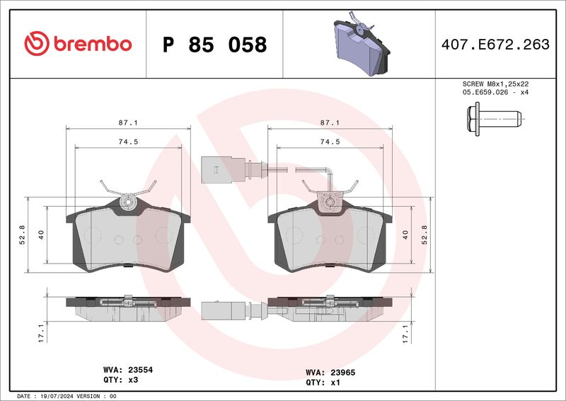 Brembo P85058 Brake Pad Set, disc brake - 1