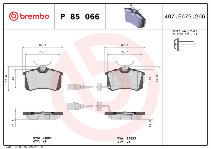 Brembo P85066 Brake Pad Set, disc brake - 1