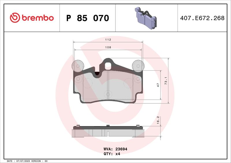 Brembo P85070 Brake Pad Set, disc brake - 1